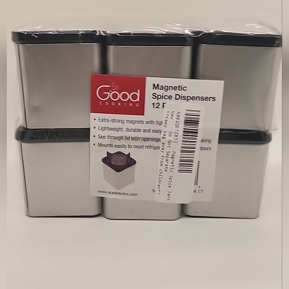 Magnetic Spice Jars With See Throug Lids. Set Of 12. 2" x 2". Brand New.